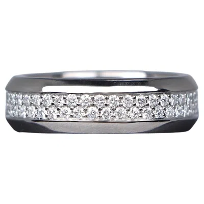 Pre-owned David Yurman 26639 Men  18k White Gold 2 Row Pave Diamond Beveled Wedding Band 12