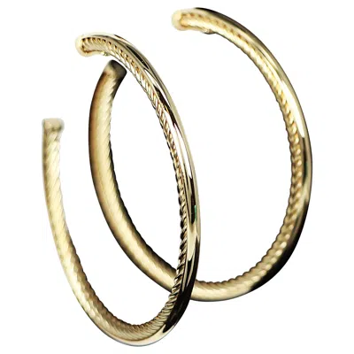 Pre-owned David Yurman 26702  18k Yellow Gold 2'' Large Cable Open Hoop Earrings