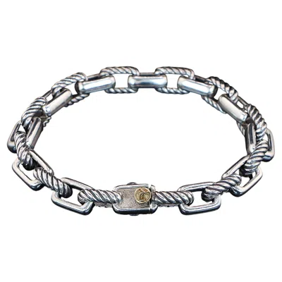 Pre-owned David Yurman 26715  18k Yellow Gold Silver Square Cable Link Rope Bracelet Men's