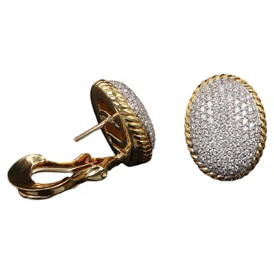 Pre-owned David Yurman 26723  18k Yellow Gold Pave Diamond Oval Dome Cable Rope Earrings