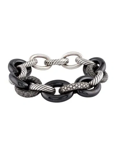 Pre-owned David Yurman 3.11ctw. Diamond & Ceramic Large Midnight Melange Link Bracelet, 7" In Multi