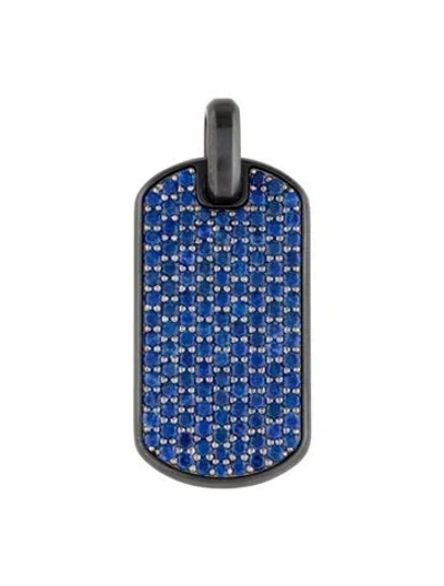 Pre-owned David Yurman 4.07ctw Sapphire Chevron Tag Pendant, 1.5" In Multi