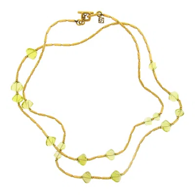Pre-owned David Yurman 44"  18k Gold Lemon Quartz Bead Station Textured Link Long Necklace In Multi