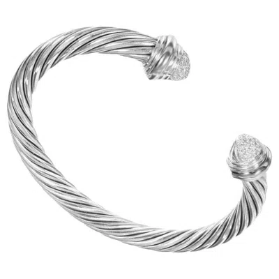 Pre-owned David Yurman .55 Carat Diamond Silver Gold Bangle Bracelet In Multi