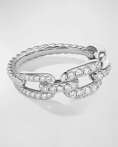 David Yurman 7mm Stax Chain Link Ring With Diamonds In 18k White Gold In 40 White