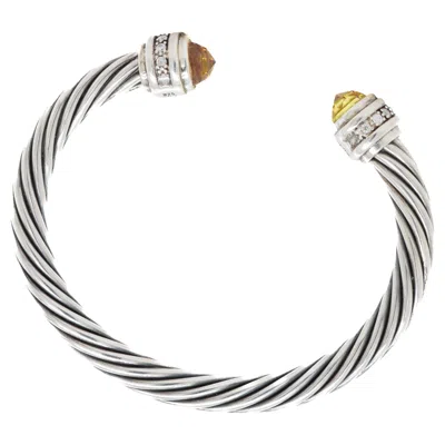 Pre-owned David Yurman 7mm Sterling Silver, Citrine, & Diamond Classic Cable Bracelet In Multi