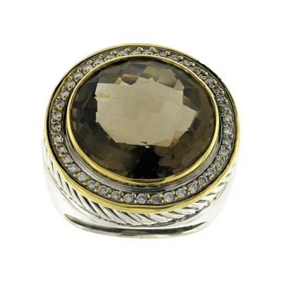 Pre-owned David Yurman 925 Silver And 18 Karat Gold Diamond Smoky Topaz Albion Ring In Multi