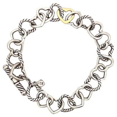 Pre-owned David Yurman .925 Sterling Silver 750 18k Gold  Heart Toggle Bracelet 7.5" In Multi