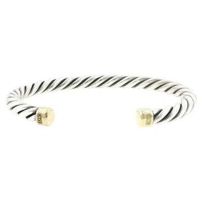 Pre-owned David Yurman 925 Sterling Silver & 18k Gold Cable Cuff Bracelet Size 7.5" In Multiple
