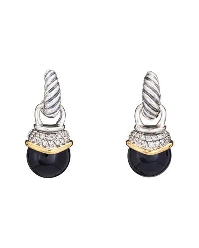 David Yurman Albion 18k Over Silver 0.34 Ct. Tw. Diamond & Onyx Earrings In Brown