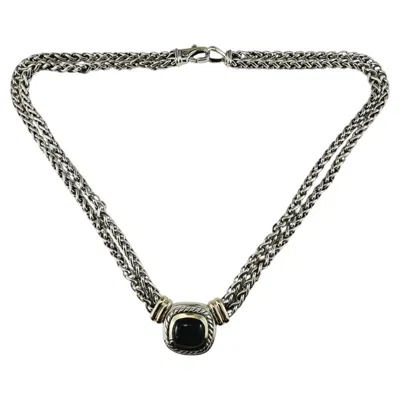 Pre-owned David Yurman Albion Black Onyx Sterling 14k Double Wheat Chain Necklace #25574