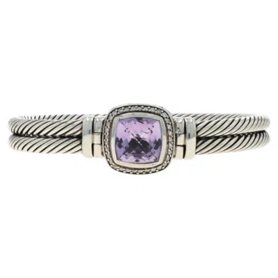 Pre-owned David Yurman Albion Double Cable Amethyst Dia Hinged Cuff Bracelet 6 1/2" 925 In Purple