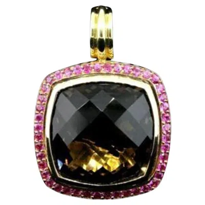 Pre-owned David Yurman Albion Pendant Necklace Smoky Quartz Ruby 18k Yellow Gold 20mm