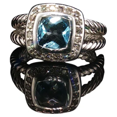 Pre-owned David Yurman Albion Ring Blue Topaz Diamond Halo Sterling Silver Size 5 Vintage