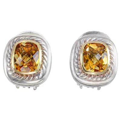 Pre-owned David Yurman Albion Sterling Silver & 14k Yellow Gold Citrine Earrings