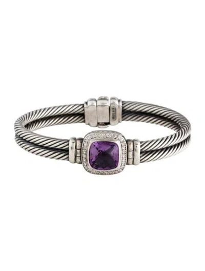Pre-owned David Yurman Amethyst & Diamond Albion Double Row Cable Bracelet, 6.5" In Multi