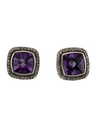 Pre-owned David Yurman Amethyst & Diamond Albion Earclips In Multi