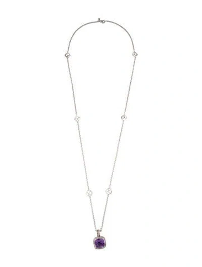Pre-owned David Yurman Amethyst & Diamond Albion Pendant With Dy Logo Six Station Chain Necklace, 36" In Multi