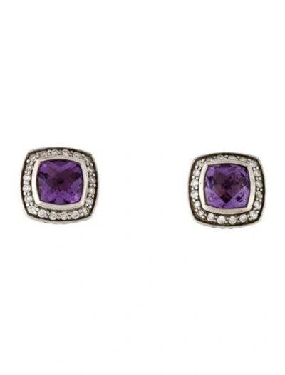 Pre-owned David Yurman Amethyst & Diamond Albion Stud Earrings In Multi