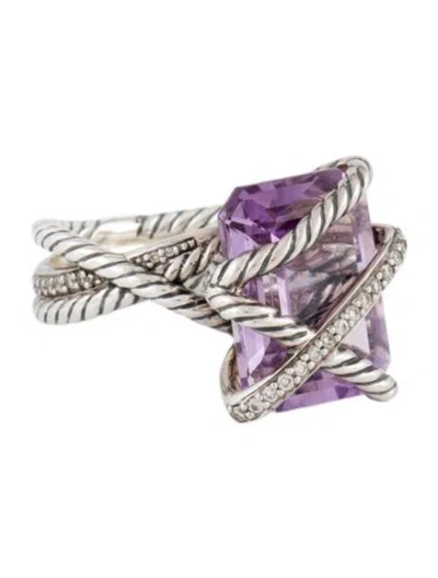 Pre-owned David Yurman Amethyst & Diamond Cable Wrap Ring In Multi