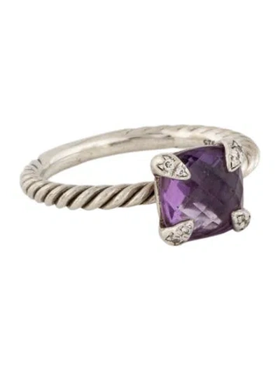 Pre-owned David Yurman Amethyst & Diamond Chatelaine Cocktail Ring In Multi