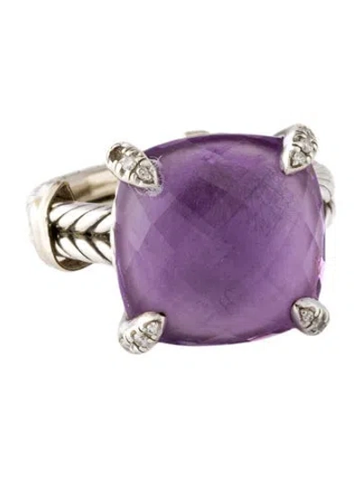 Pre-owned David Yurman Amethyst & Diamond Chatelaine Cocktail Ring In Multicolor