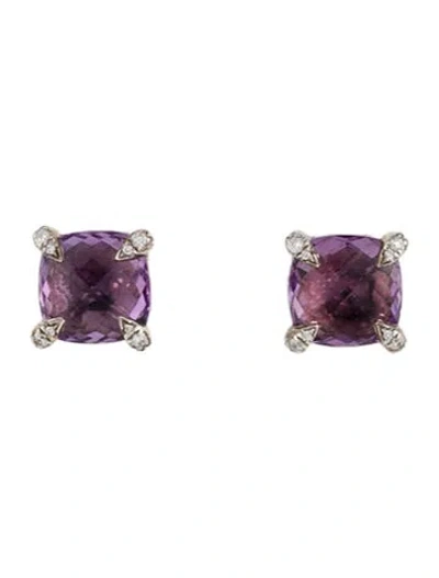 Pre-owned David Yurman Amethyst & Diamond Châtelaine Stud Earrings In Multi