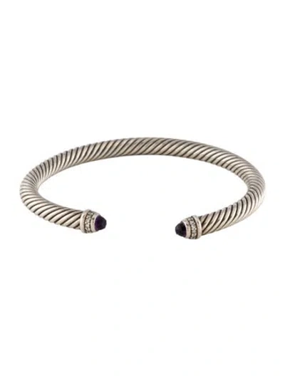 Pre-owned David Yurman Amethyst & Diamond Classic Cable Bracelet, 6.5" In Multi