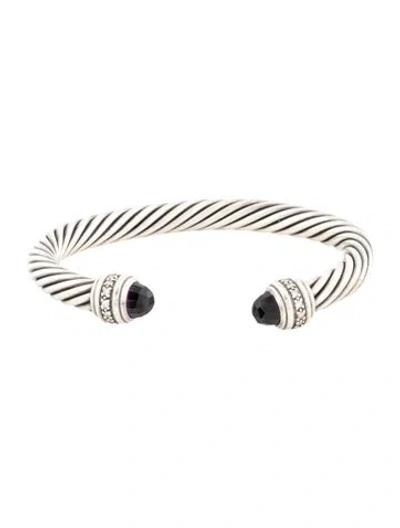 Pre-owned David Yurman Amethyst & Diamond Classic Cable Cuff Bracelet, 6.75" In Multicolor