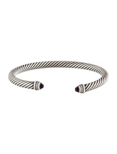 Pre-owned David Yurman Amethyst &diamond Classic Cable Cuff Bracelet, 7" In Multi
