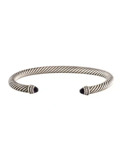 Pre-owned David Yurman Amethyst & Diamond Classic Cable Cuff Bracelet, 7" In Multicolor