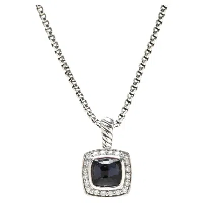 Pre-owned David Yurman Amethyst And Diamond Cushion Checkerboard Pendant Box Chain, Ss In Purple
