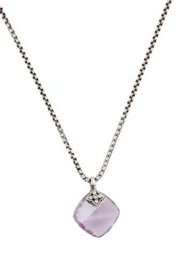 Pre-owned David Yurman Amethyst & Diamond Cushion On Point Pendant Necklace, 17" In Multi