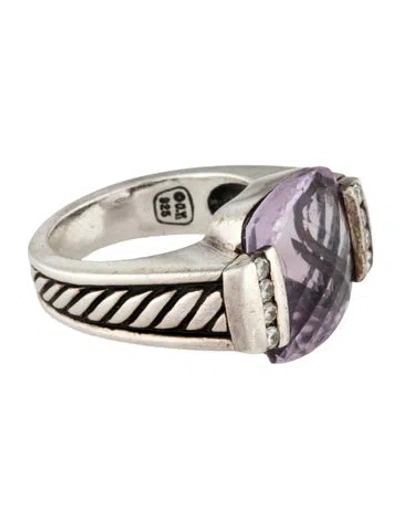 Pre-owned David Yurman Amethyst & Diamond Deco Cocktail Ring In Multi
