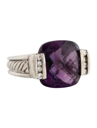 Pre-owned David Yurman Amethyst & Diamond Deco Cocktail Ring In Multi