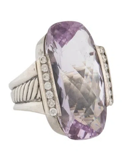 Pre-owned David Yurman Amethyst & Diamond Deco Cocktail Ring In Multi