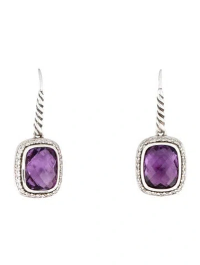 Pre-owned David Yurman Amethyst & Diamond Drop Earrings In Multi