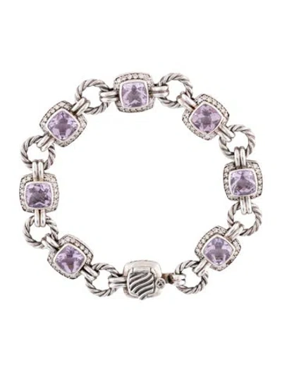 Pre-owned David Yurman Amethyst & Diamond Link Bracelet, 7" In Multicolor