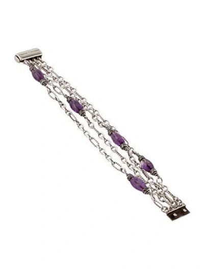 Pre-owned David Yurman Amethyst & Diamond Multi Row Bracelet, 7" In Multicolor