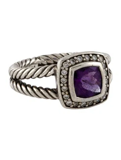 Pre-owned David Yurman Amethyst & Diamond Petite Albion Ring In Multi
