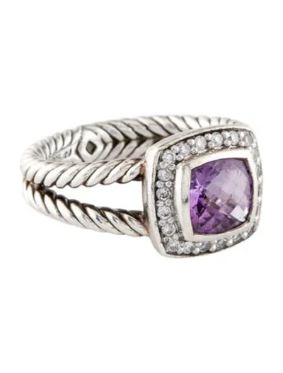 Pre-owned David Yurman Amethyst & Diamond Petite Albion Ring In Multi