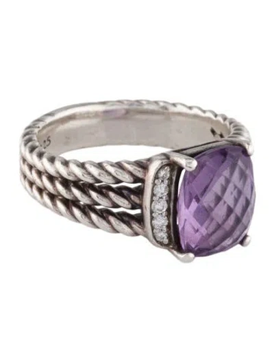 Pre-owned David Yurman Amethyst & Diamond Petite Wheaton® Ring In Multi