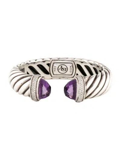 Pre-owned David Yurman Amethyst & Diamond Waverly Hinge Cuff, 6" In Multi