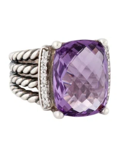 Pre-owned David Yurman Amethyst & Diamond Wheaton Cocktail Ring In Multicolor