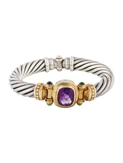 Pre-owned David Yurman Amethyst & Diopside Renaissance Bangle, 6.5" In Multi