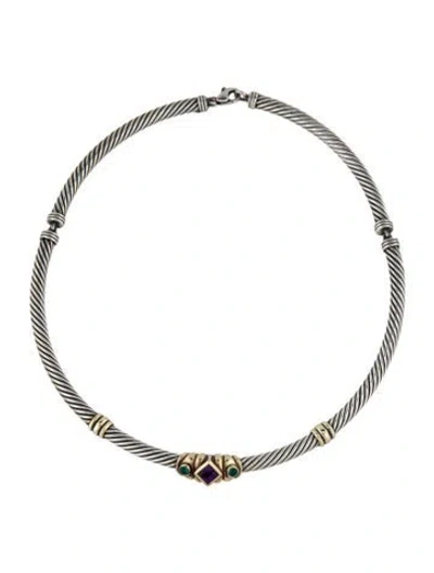 Pre-owned David Yurman Amethyst & Dyed Chalcedony Renaissance Collar Necklace, 15" In Multi
