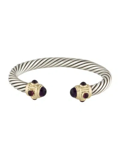 Pre-owned David Yurman Amethyst & Garnet Renaissance 7mm Cuff Bracelet, 6.5" In Multi