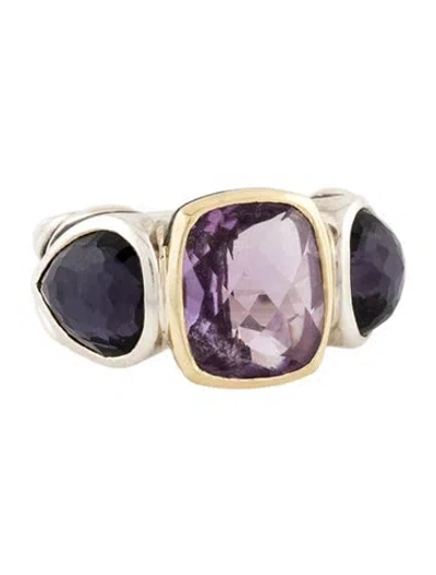 Pre-owned David Yurman Amethyst & Hematite Doublet Cocktail Ring In Multi
