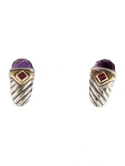 Pre-owned David Yurman Amethyst & Rhodolite Garnet Earclip Earrings In Multicolor