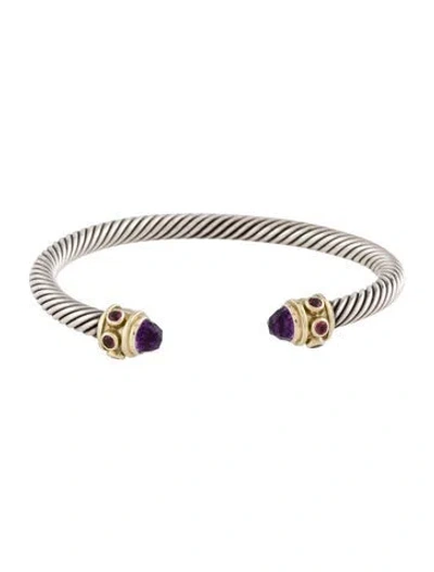 Pre-owned David Yurman Amethyst & Tourmaline Cuff Bracelet, 6.5" In Multicolor